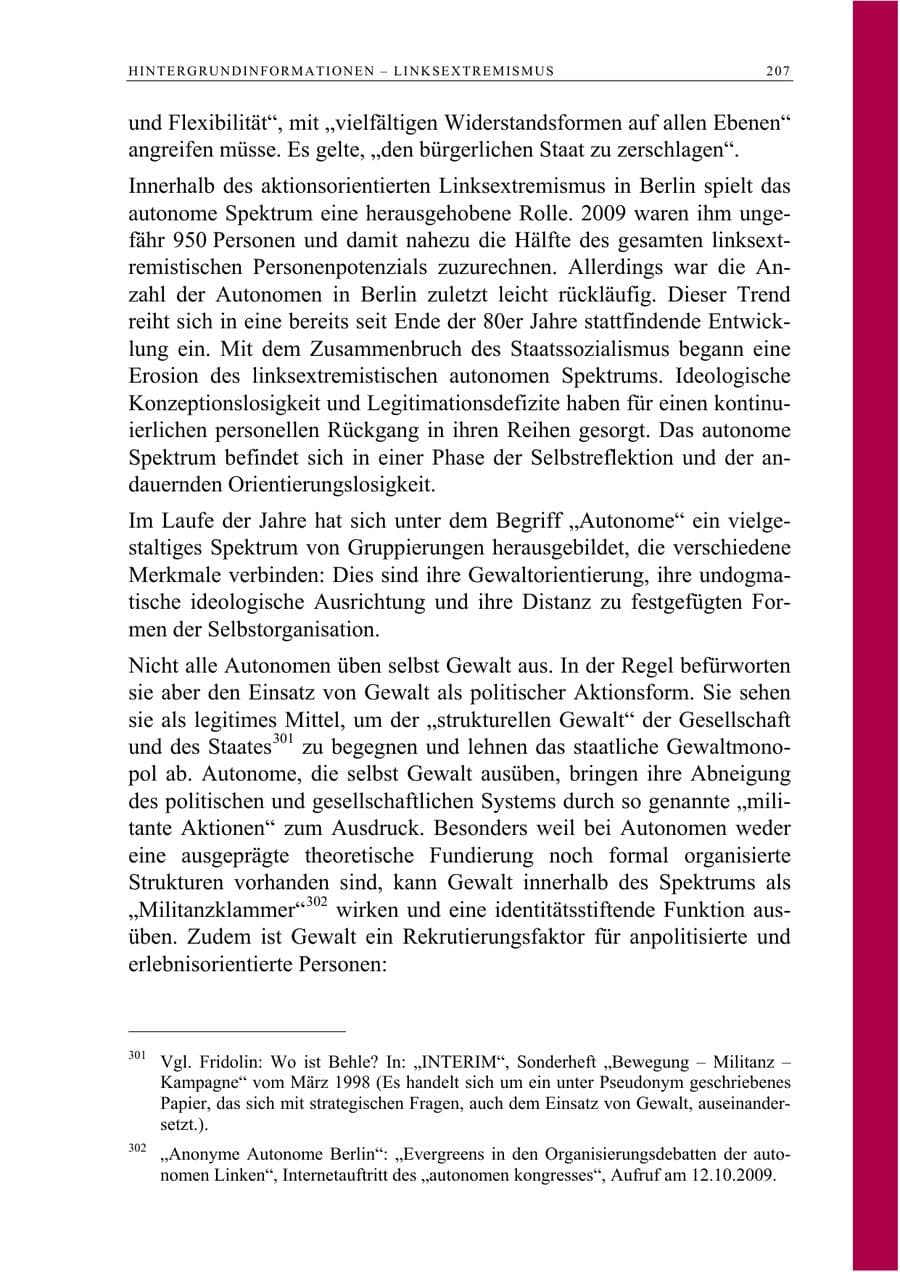 Seite 220 des Verfassungsschutzbericht 2009 Berlin