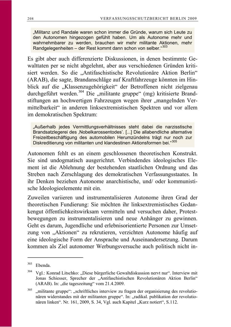 Seite 221 des Verfassungsschutzbericht 2009 Berlin