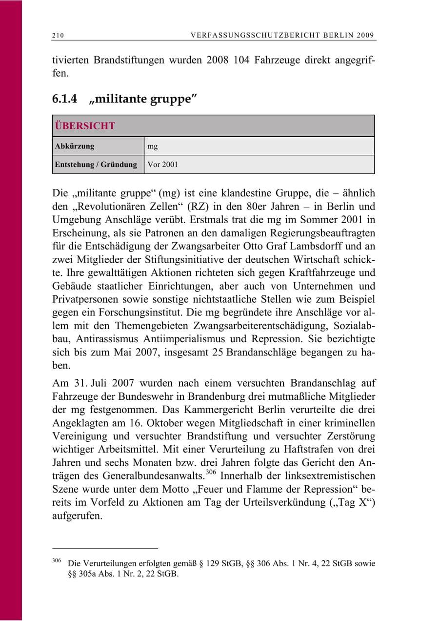 Seite 223 des Verfassungsschutzbericht 2009 Berlin