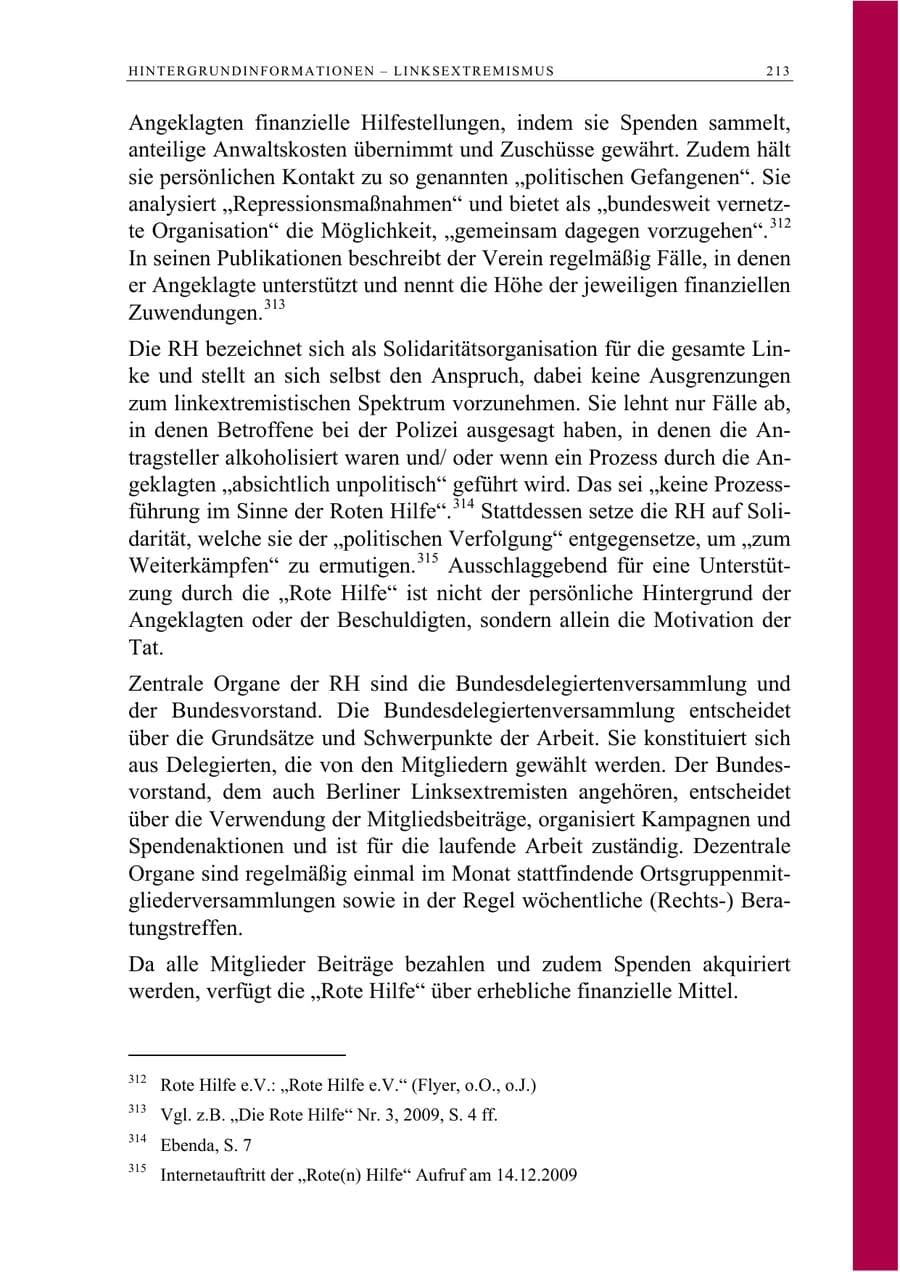 Seite 226 des Verfassungsschutzbericht 2009 Berlin