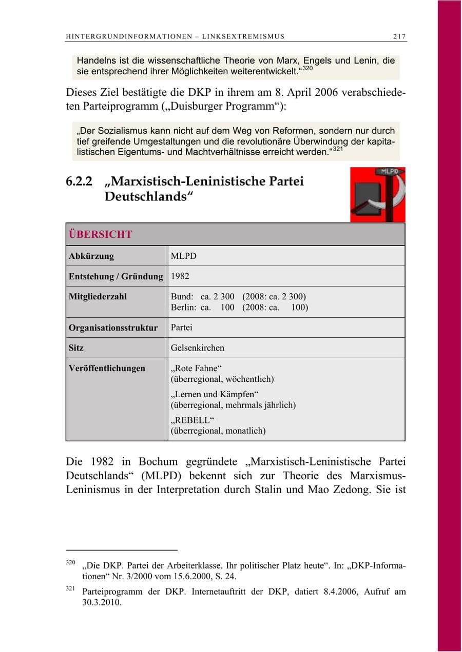 Seite 230 des Verfassungsschutzbericht 2009 Berlin