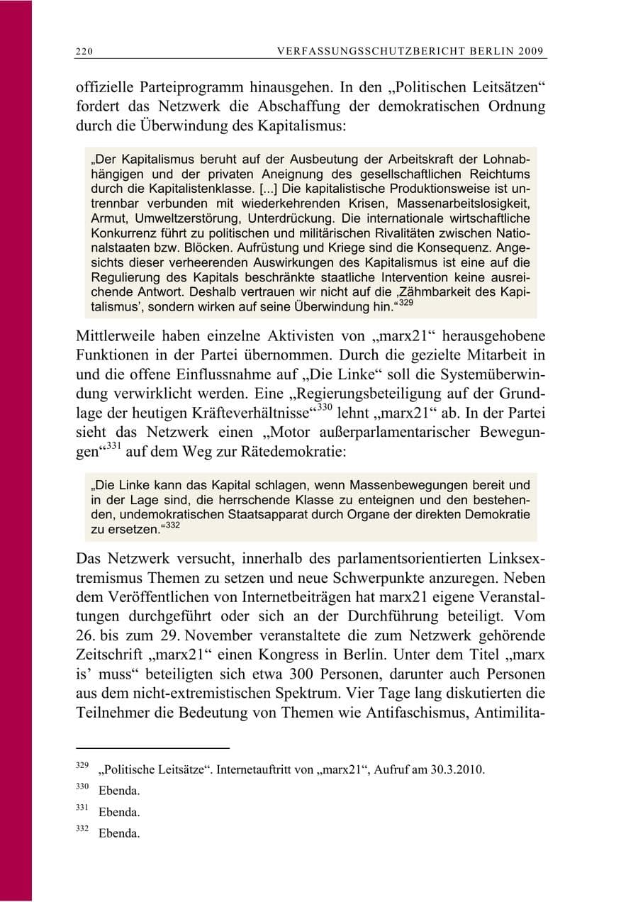 Seite 233 des Verfassungsschutzbericht 2009 Berlin