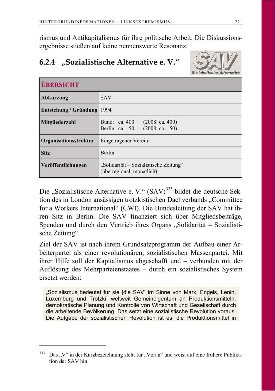 Seite 234 des Verfassungsschutzbericht 2009 Berlin