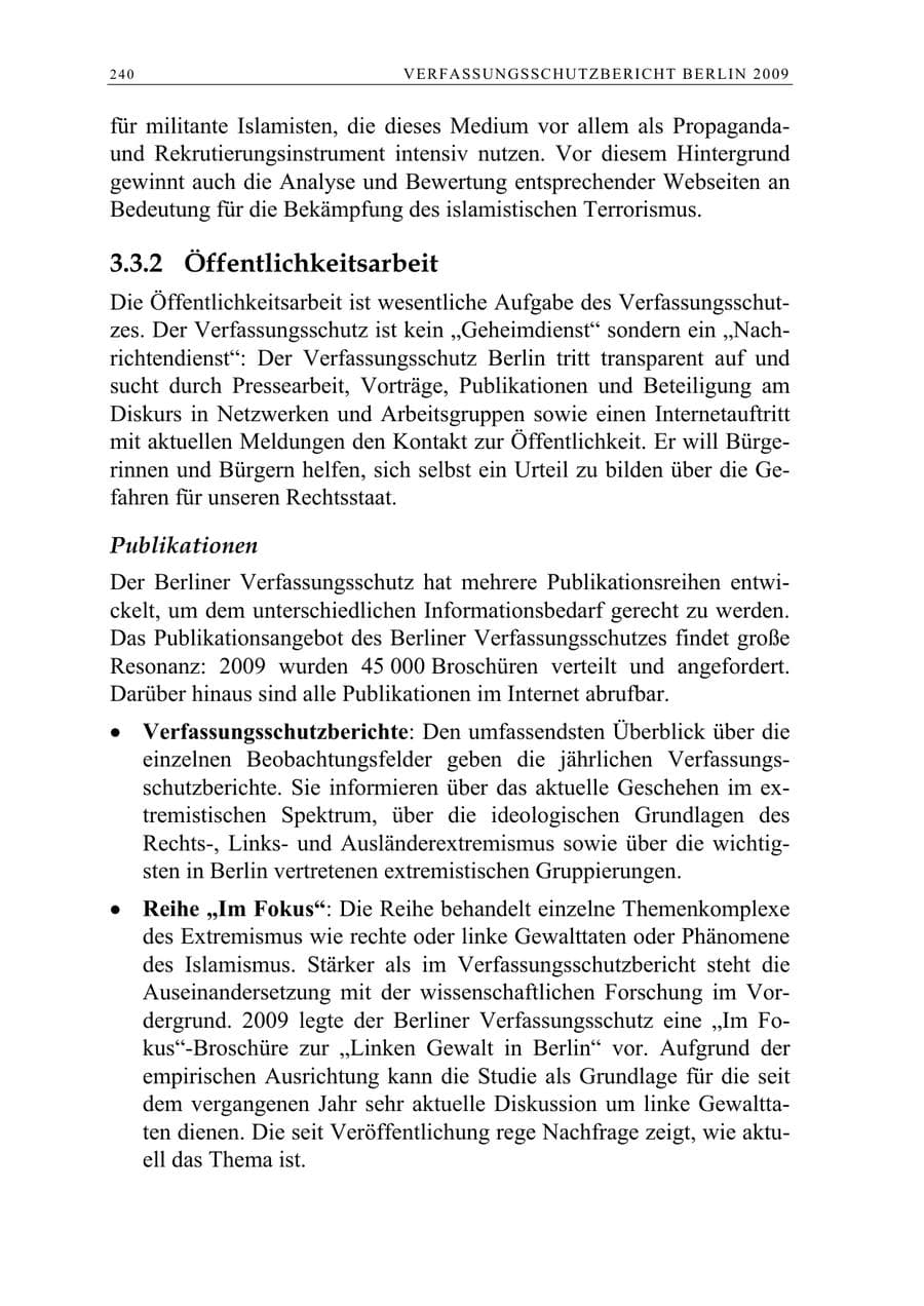 Seite 253 des Verfassungsschutzbericht 2009 Berlin