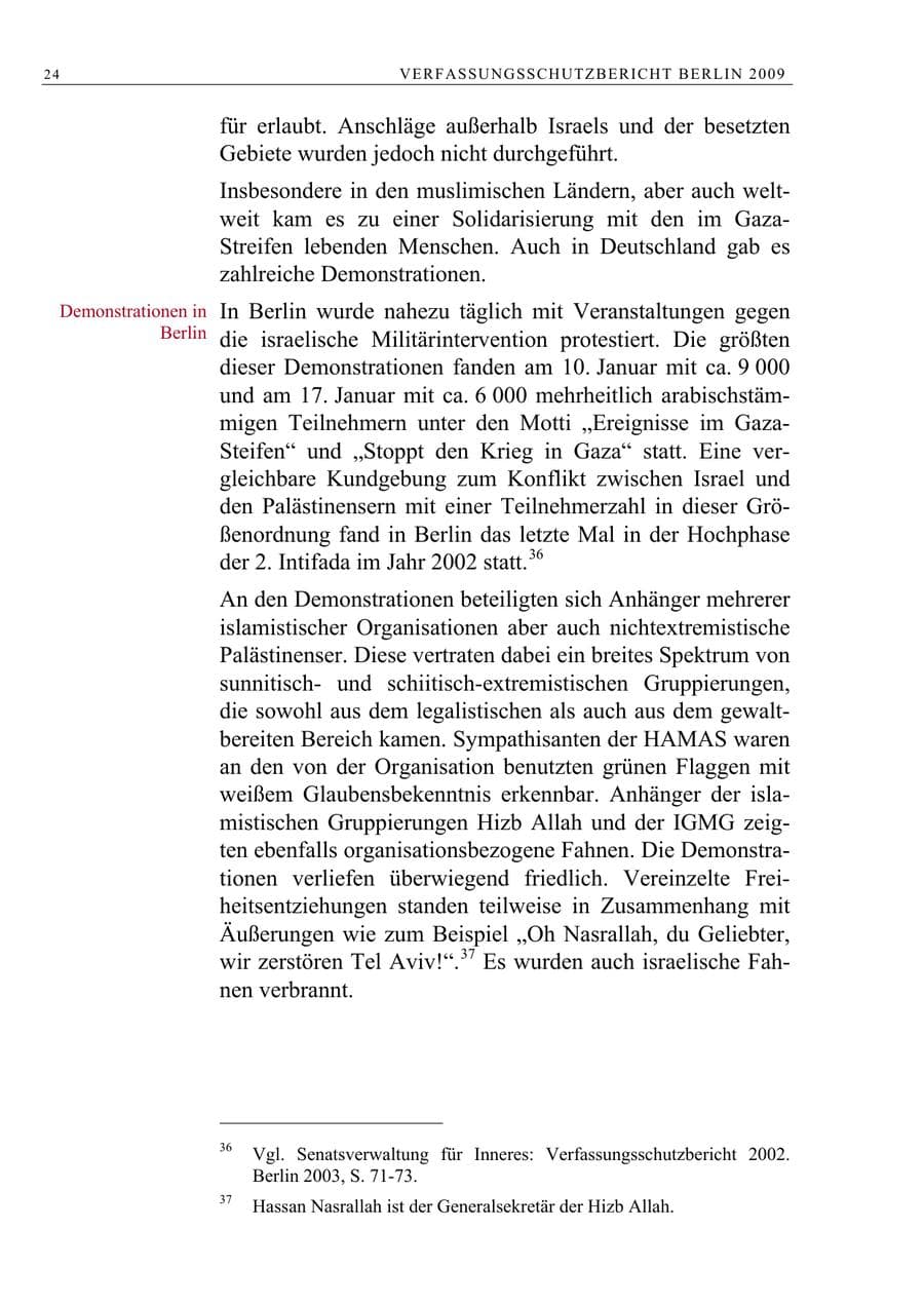 Seite 37 des Verfassungsschutzbericht 2009 Berlin