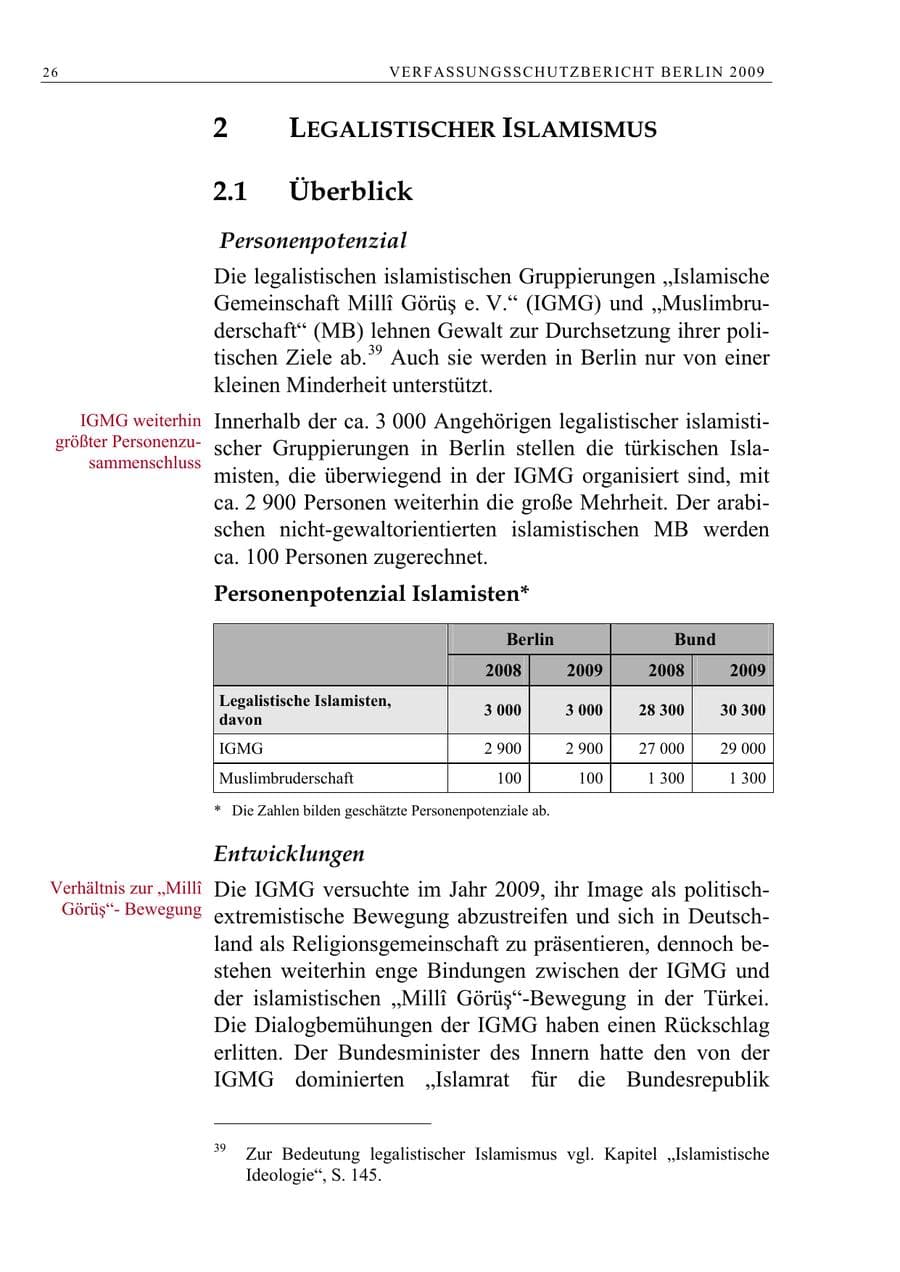 Seite 39 des Verfassungsschutzbericht 2009 Berlin
