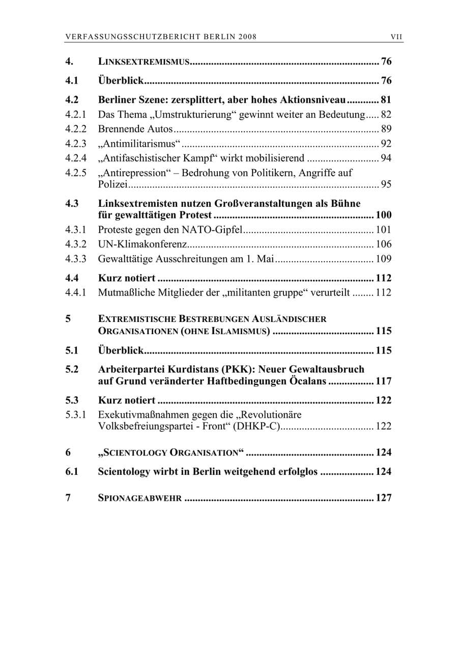 Seite 8 des Verfassungsschutzbericht 2009 Berlin