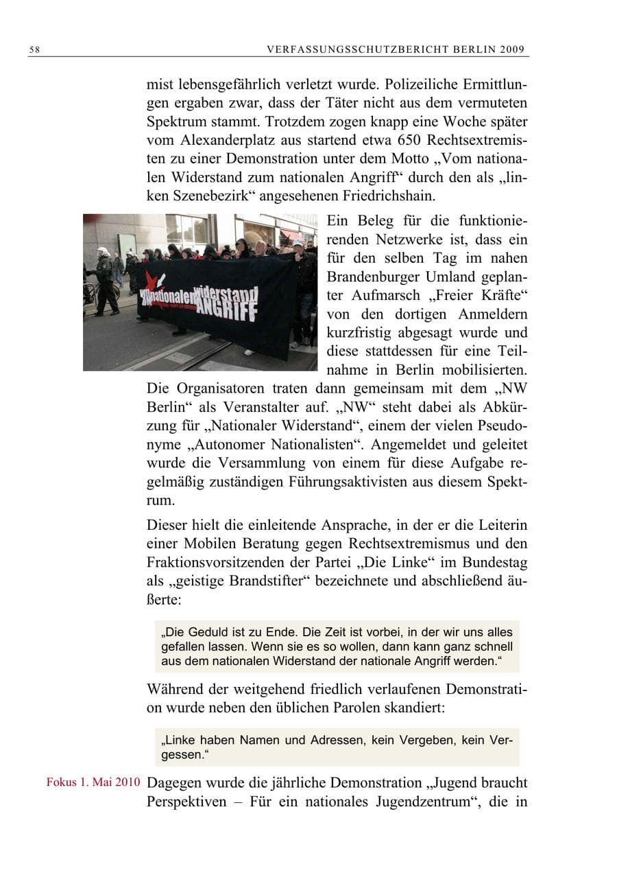 Seite 71 des Verfassungsschutzbericht 2009 Berlin