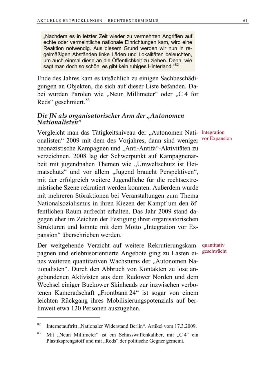 Seite 74 des Verfassungsschutzbericht 2009 Berlin