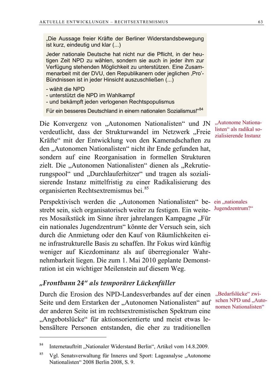 Seite 76 des Verfassungsschutzbericht 2009 Berlin