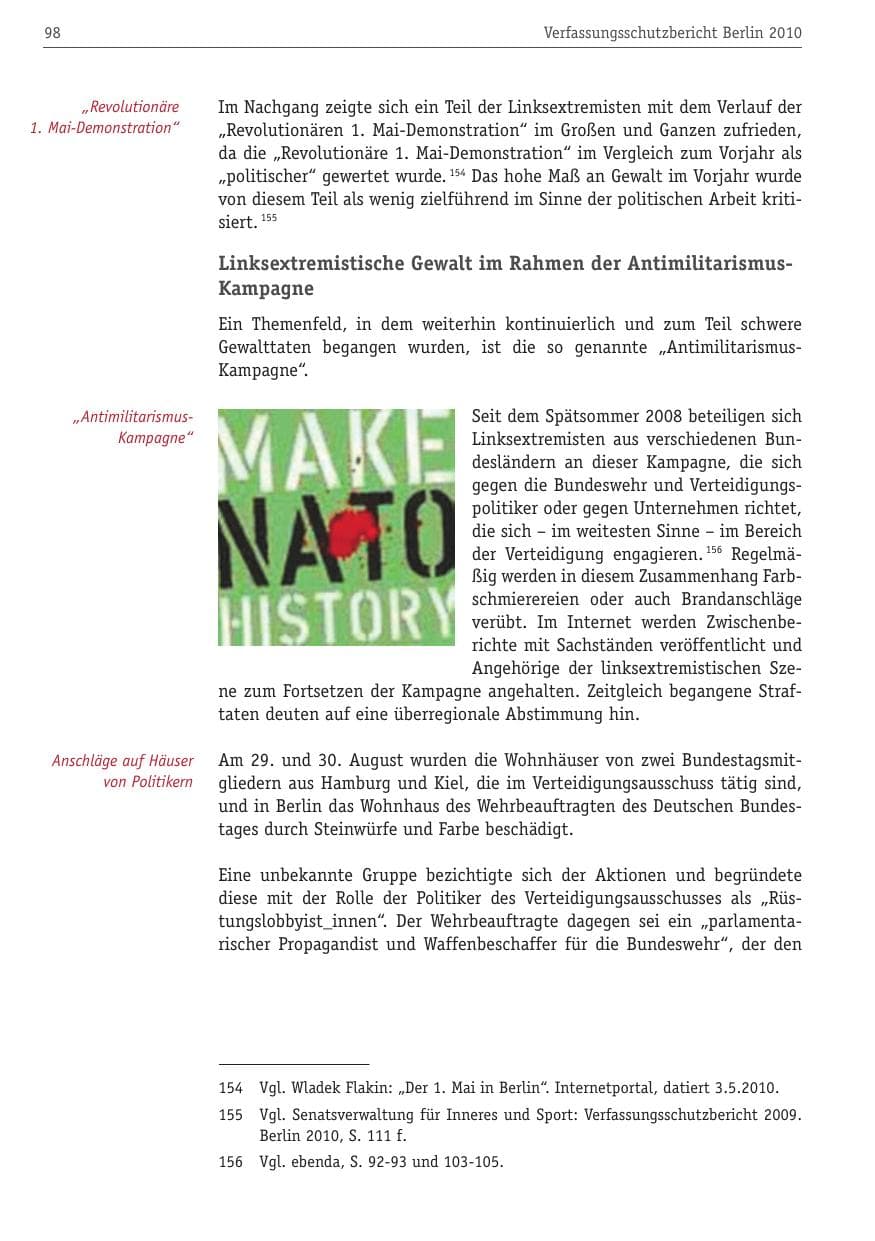 Seite 109 des Verfassungsschutzbericht 2010 Berlin
