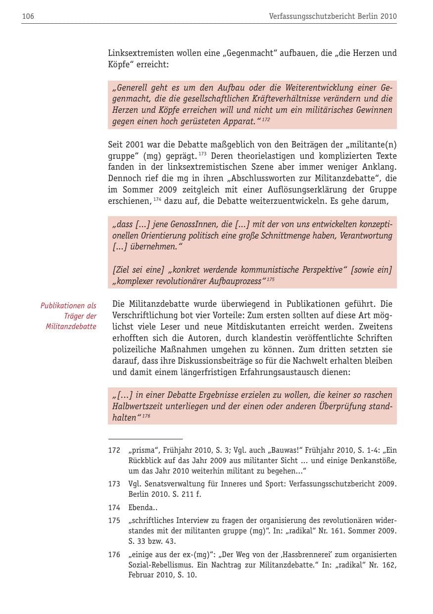 Seite 117 des Verfassungsschutzbericht 2010 Berlin