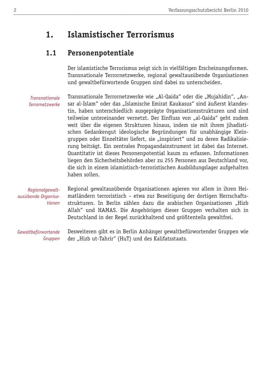 Seite 13 des Verfassungsschutzbericht 2010 Berlin
