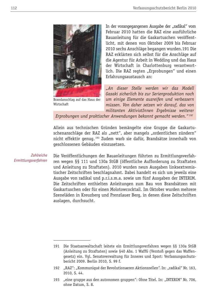 Seite 123 des Verfassungsschutzbericht 2010 Berlin