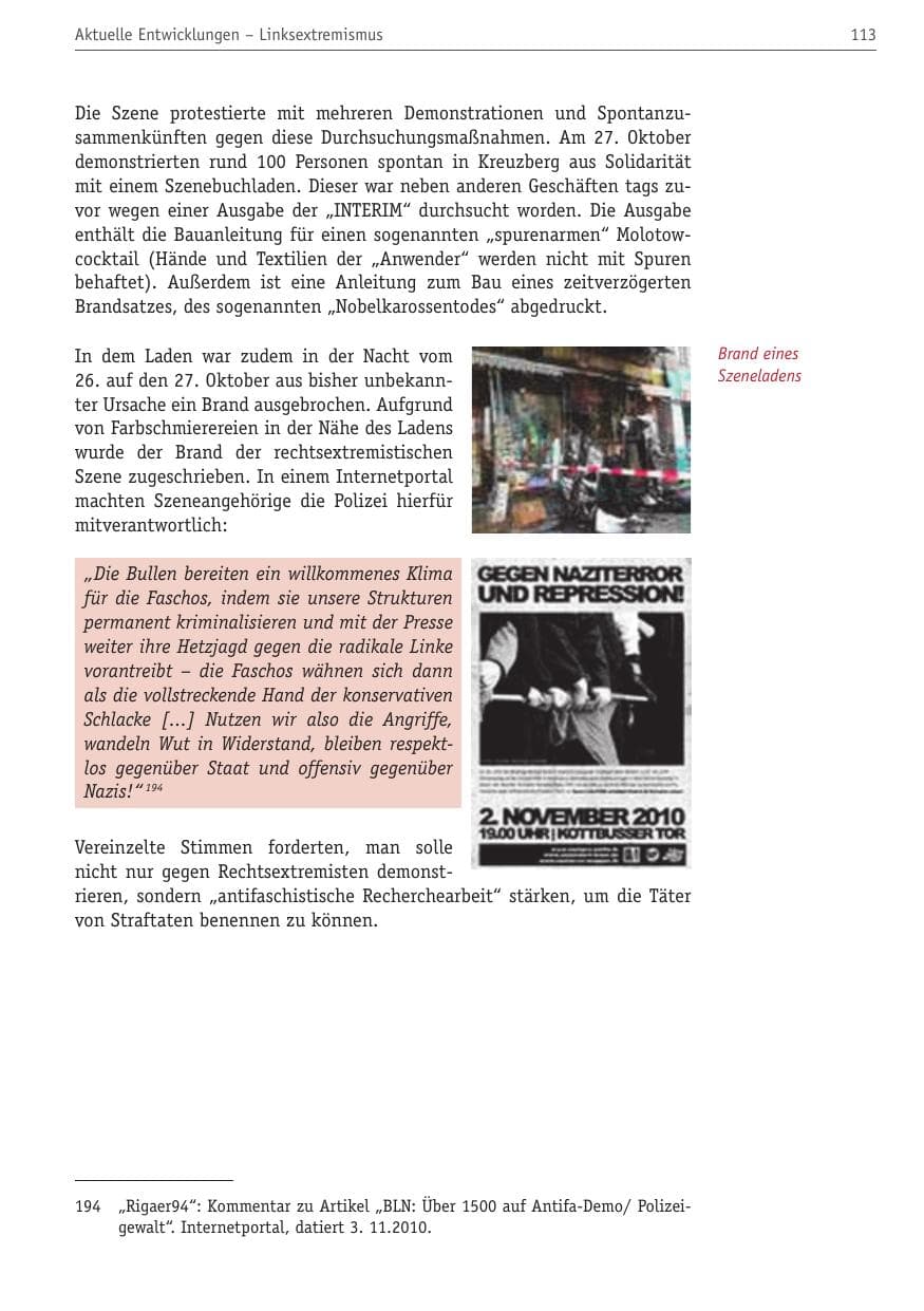 Seite 124 des Verfassungsschutzbericht 2010 Berlin