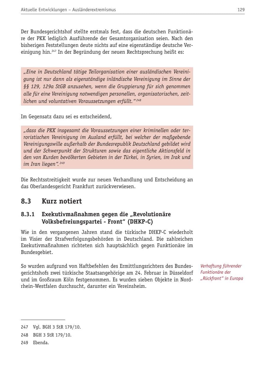 Seite 140 des Verfassungsschutzbericht 2010 Berlin