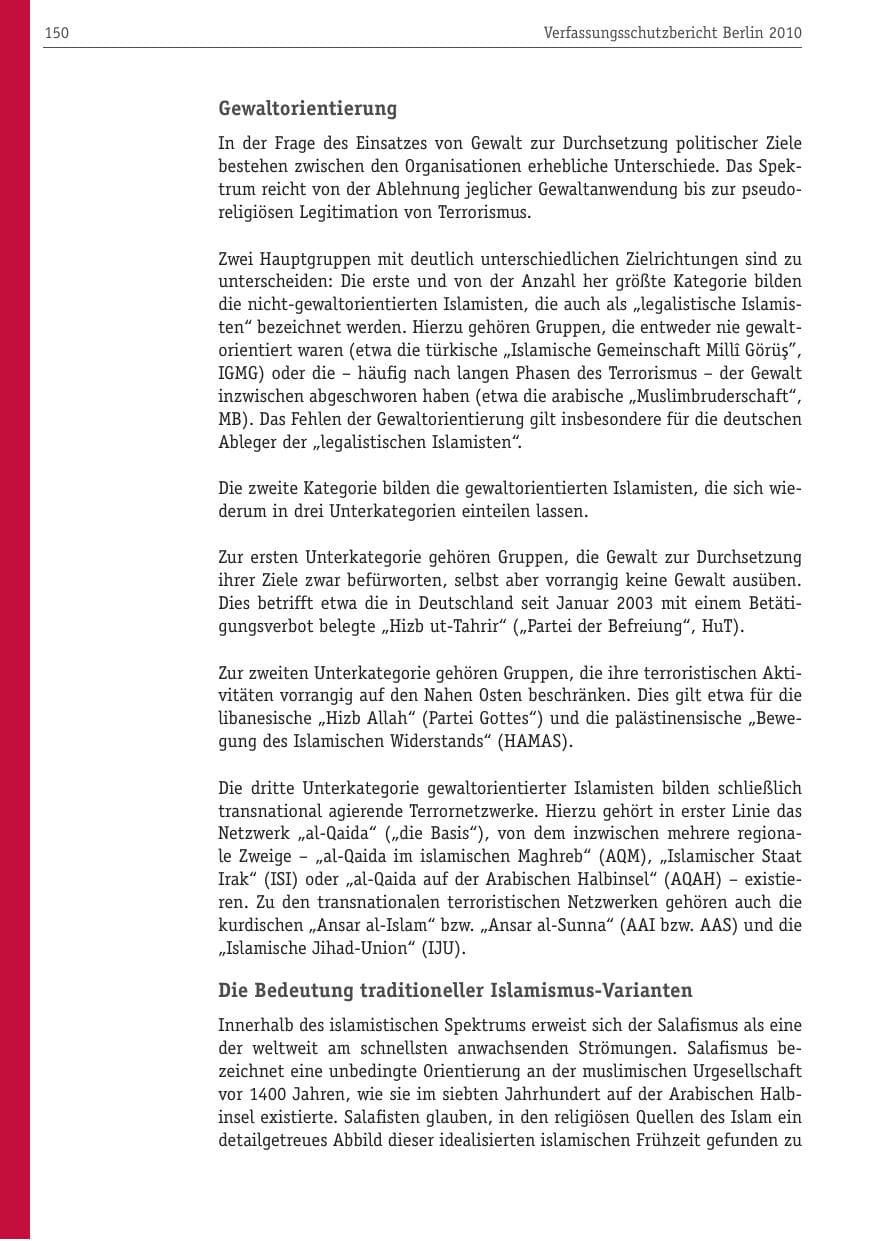 Seite 161 des Verfassungsschutzbericht 2010 Berlin
