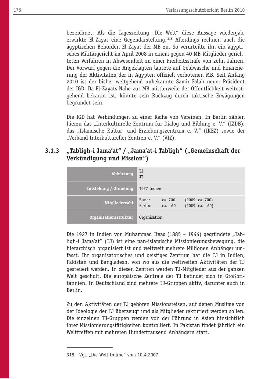 Seite 187 des Verfassungsschutzbericht 2010 Berlin