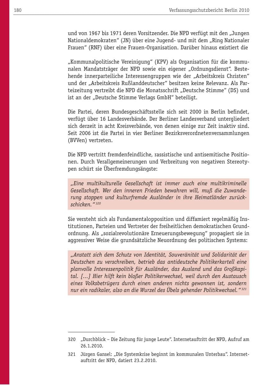 Seite 191 des Verfassungsschutzbericht 2010 Berlin
