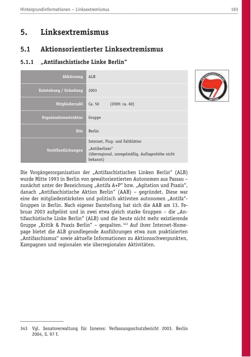 Seite 204 des Verfassungsschutzbericht 2010 Berlin