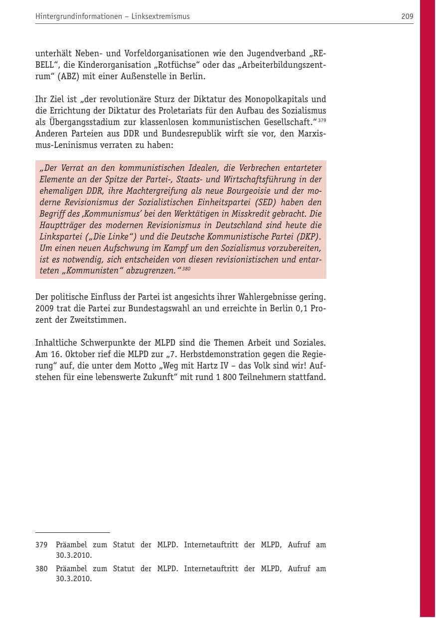 Seite 220 des Verfassungsschutzbericht 2010 Berlin