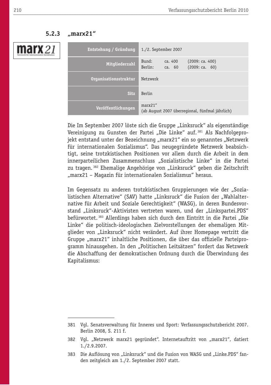 Seite 221 des Verfassungsschutzbericht 2010 Berlin