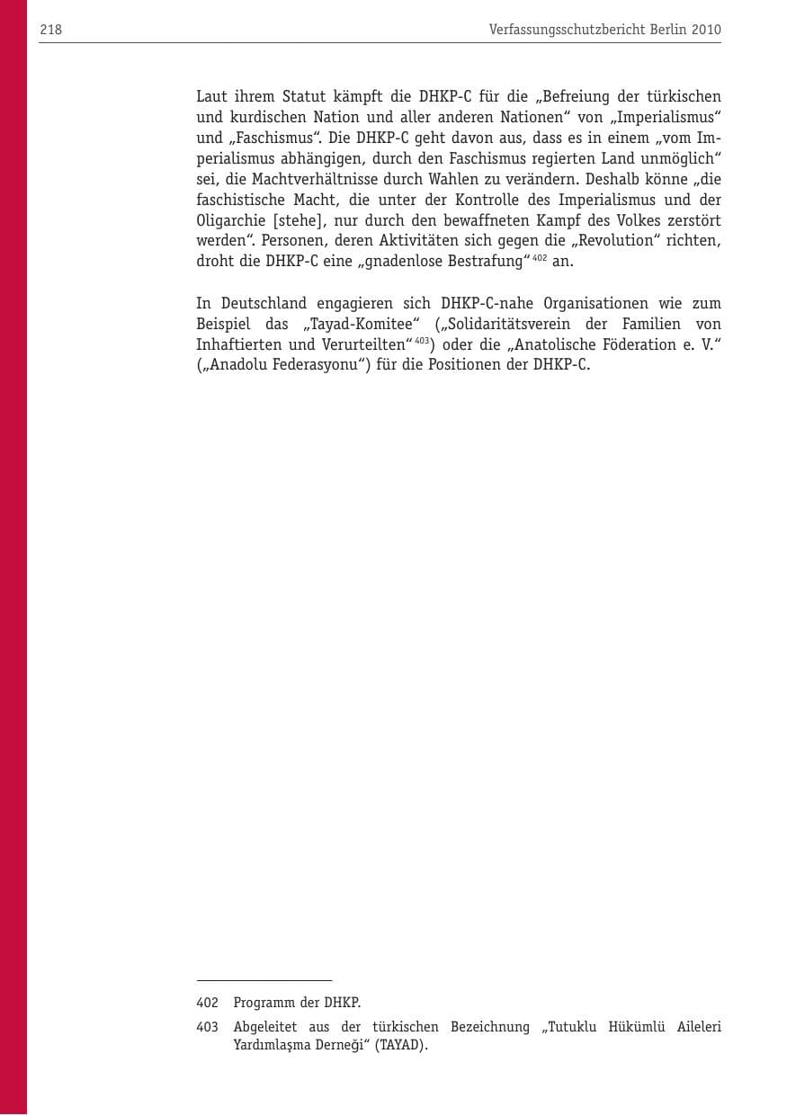 Seite 229 des Verfassungsschutzbericht 2010 Berlin