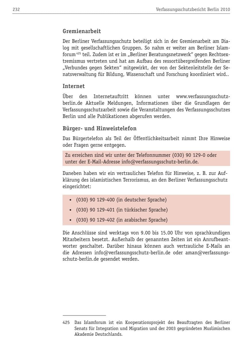 Seite 243 des Verfassungsschutzbericht 2010 Berlin