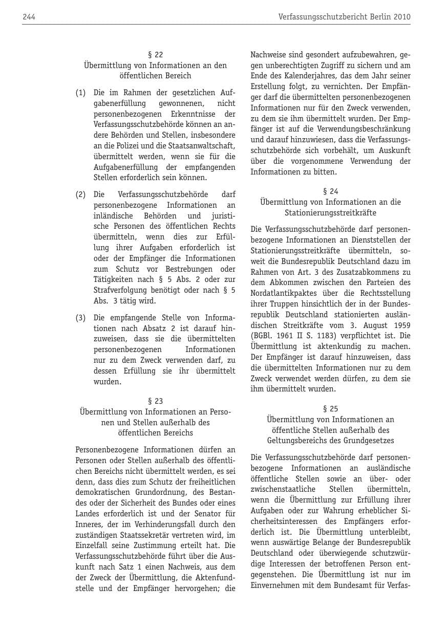 Seite 255 des Verfassungsschutzbericht 2010 Berlin