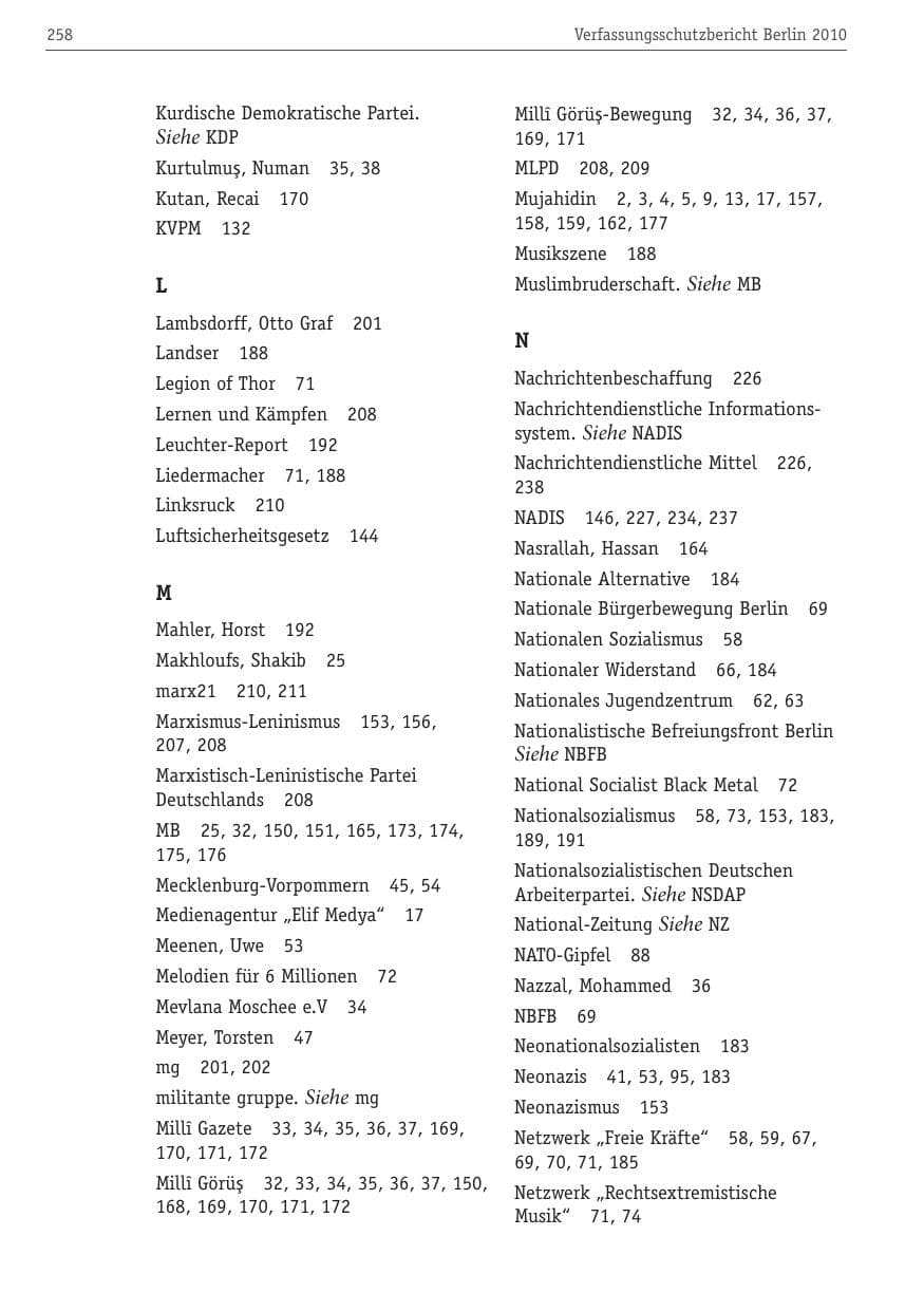 Seite 269 des Verfassungsschutzbericht 2010 Berlin