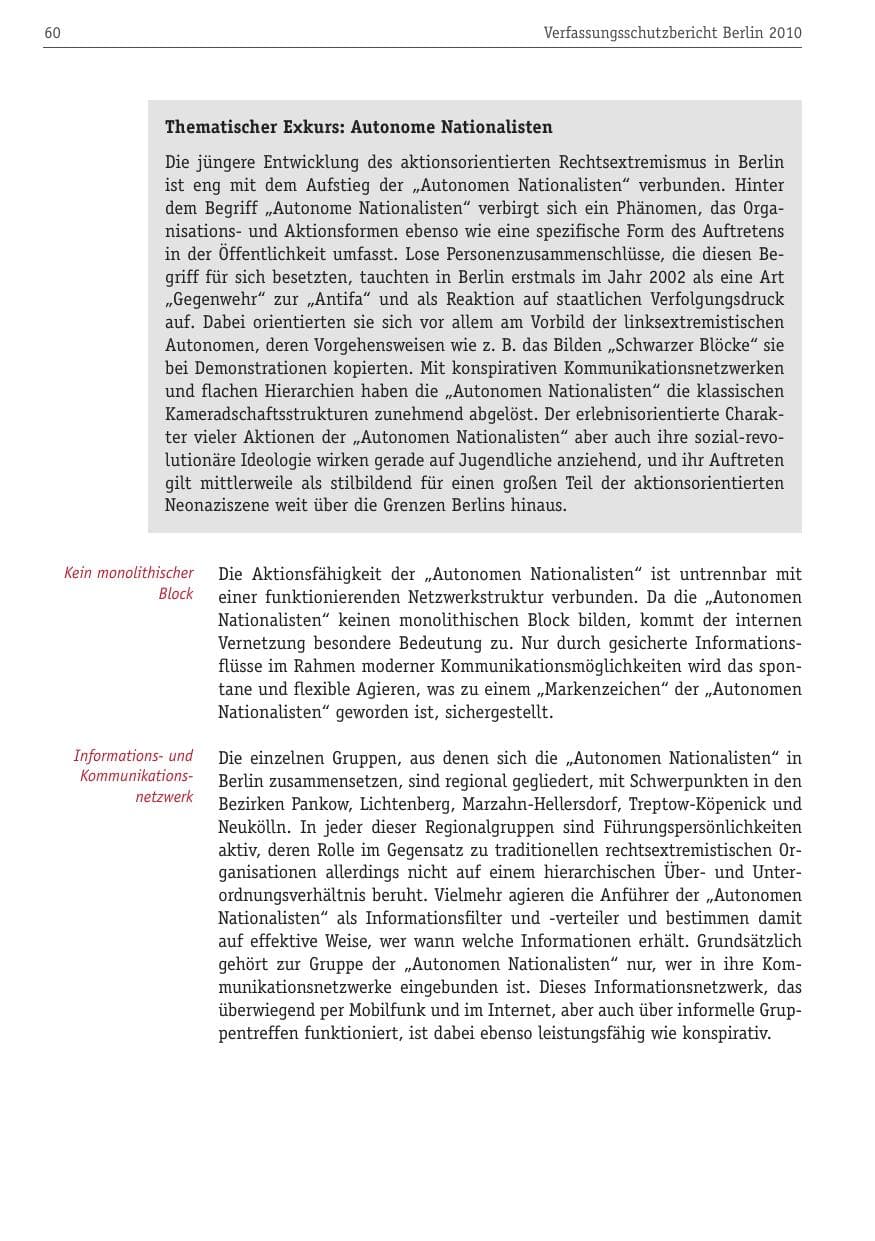 Seite 71 des Verfassungsschutzbericht 2010 Berlin
