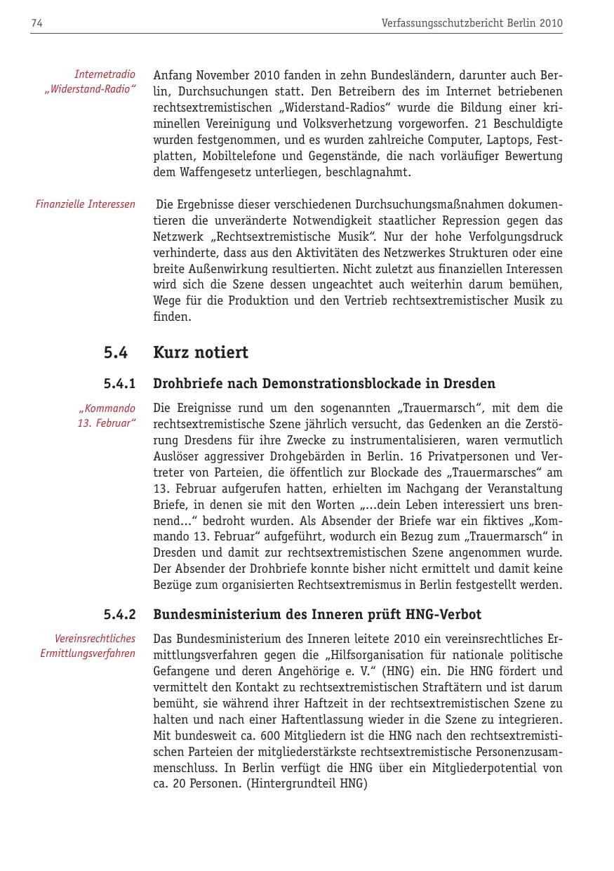 Seite 85 des Verfassungsschutzbericht 2010 Berlin