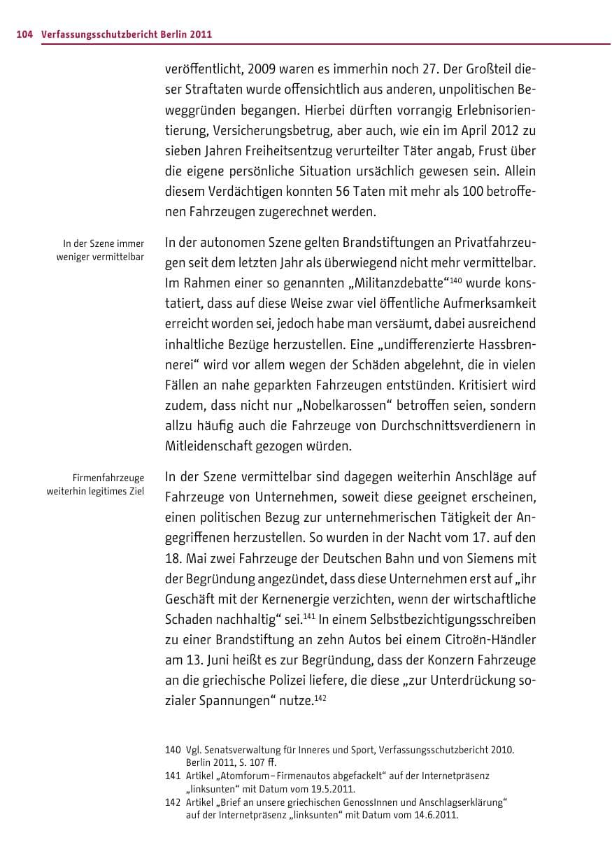 Seite 103 des Verfassungsschutzbericht 2011 Berlin