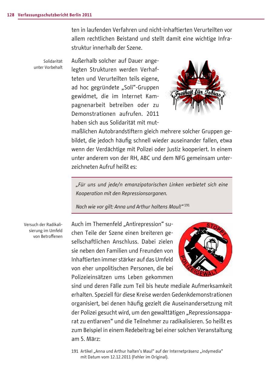 Seite 127 des Verfassungsschutzbericht 2011 Berlin