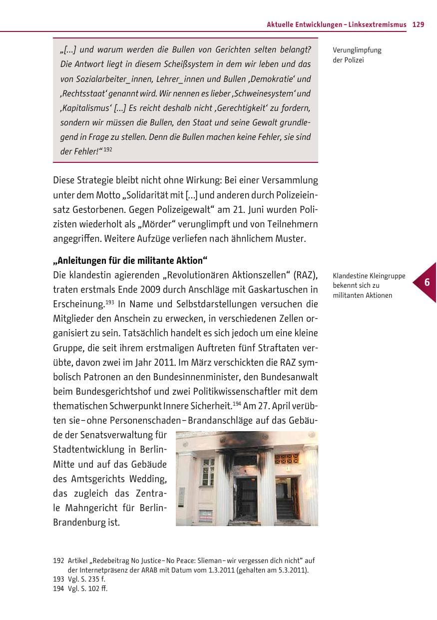 Seite 128 des Verfassungsschutzbericht 2011 Berlin