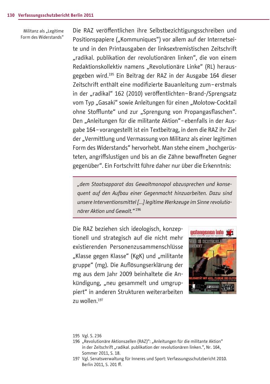 Seite 129 des Verfassungsschutzbericht 2011 Berlin