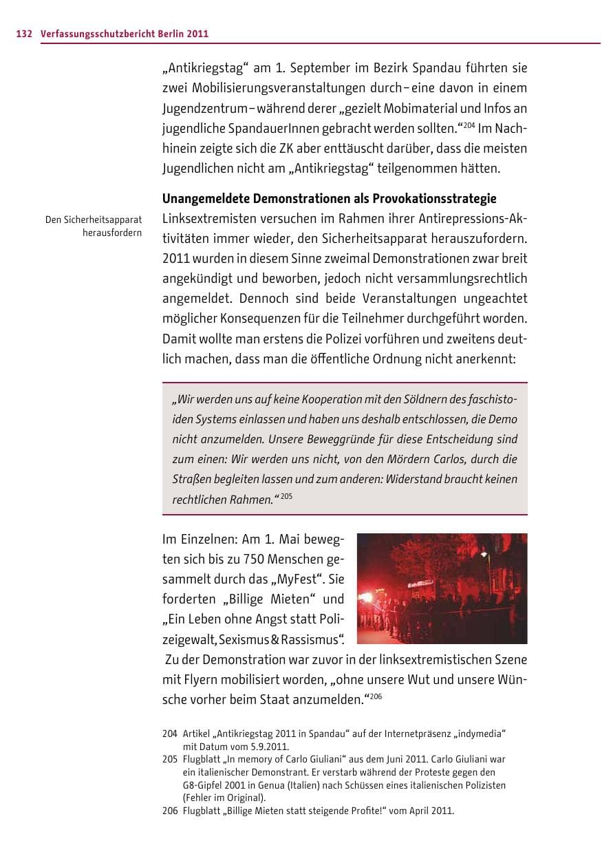 Seite 131 des Verfassungsschutzbericht 2011 Berlin