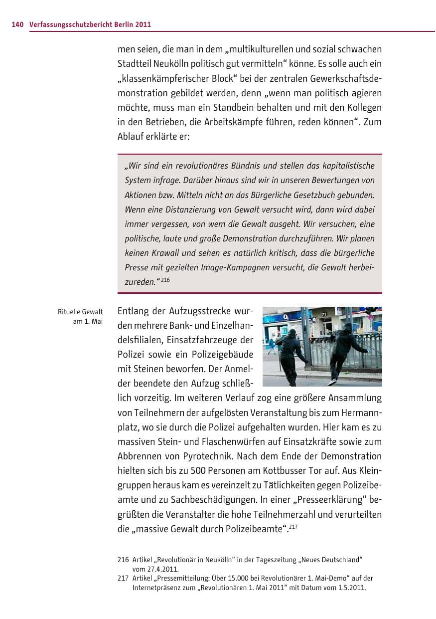 Seite 139 des Verfassungsschutzbericht 2011 Berlin