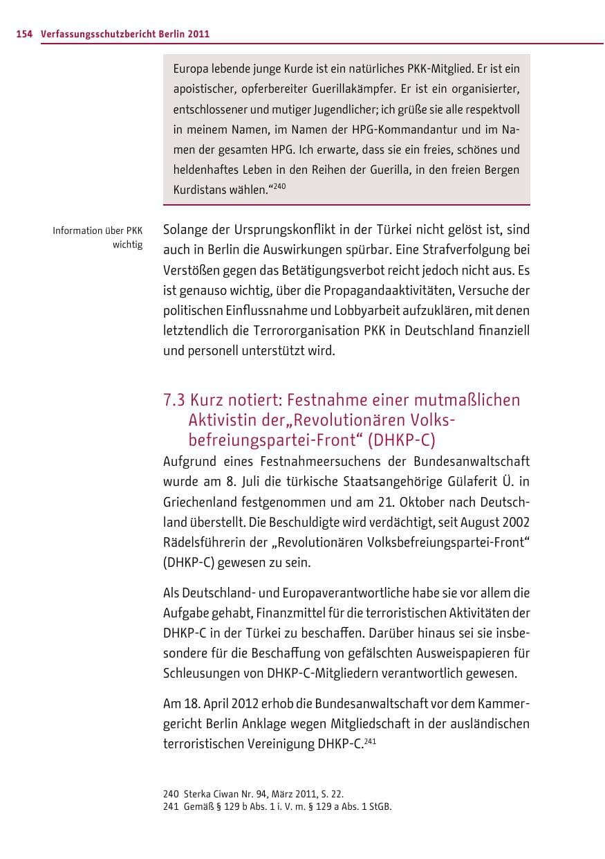 Seite 153 des Verfassungsschutzbericht 2011 Berlin