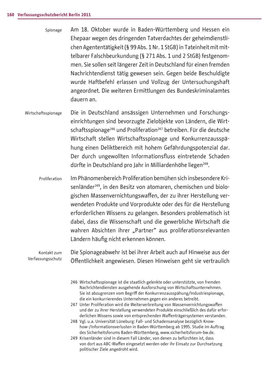 Seite 159 des Verfassungsschutzbericht 2011 Berlin