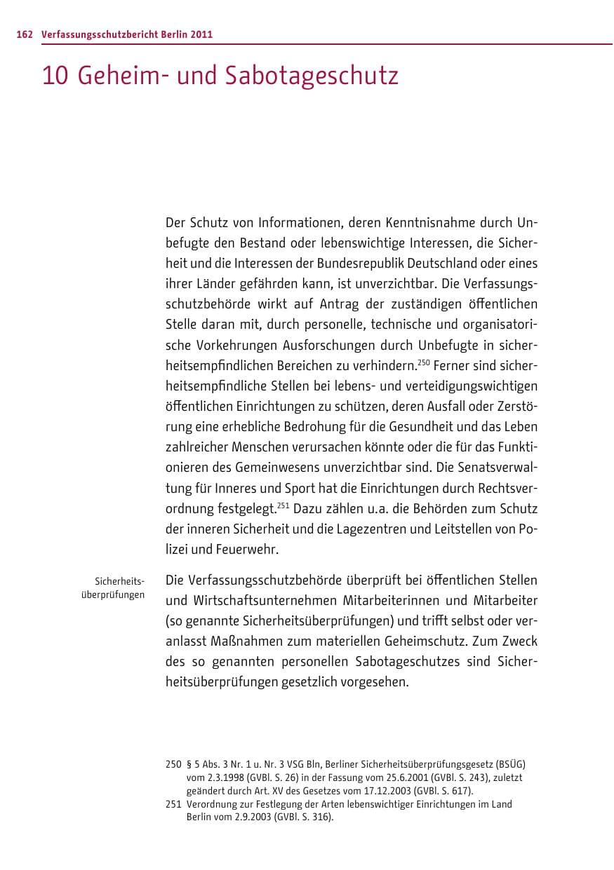 Seite 161 des Verfassungsschutzbericht 2011 Berlin