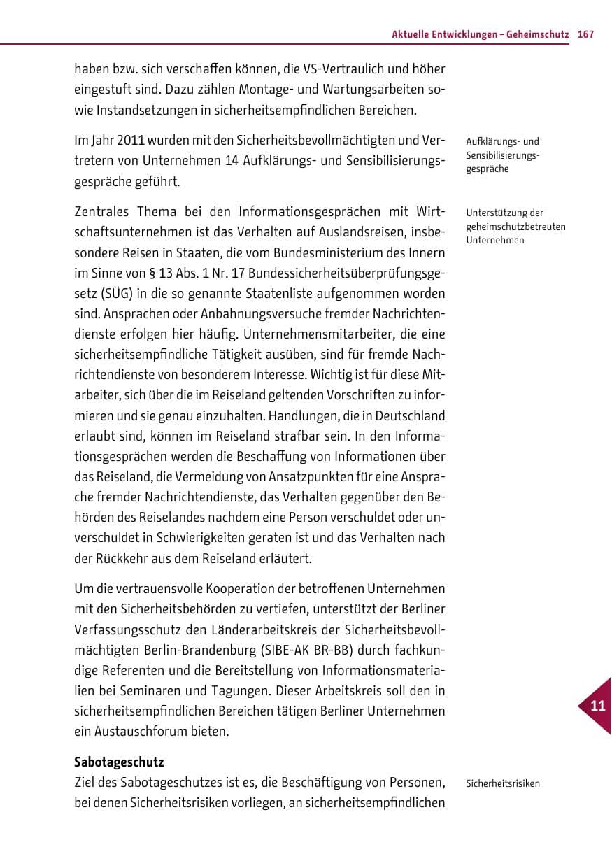 Seite 166 des Verfassungsschutzbericht 2011 Berlin
