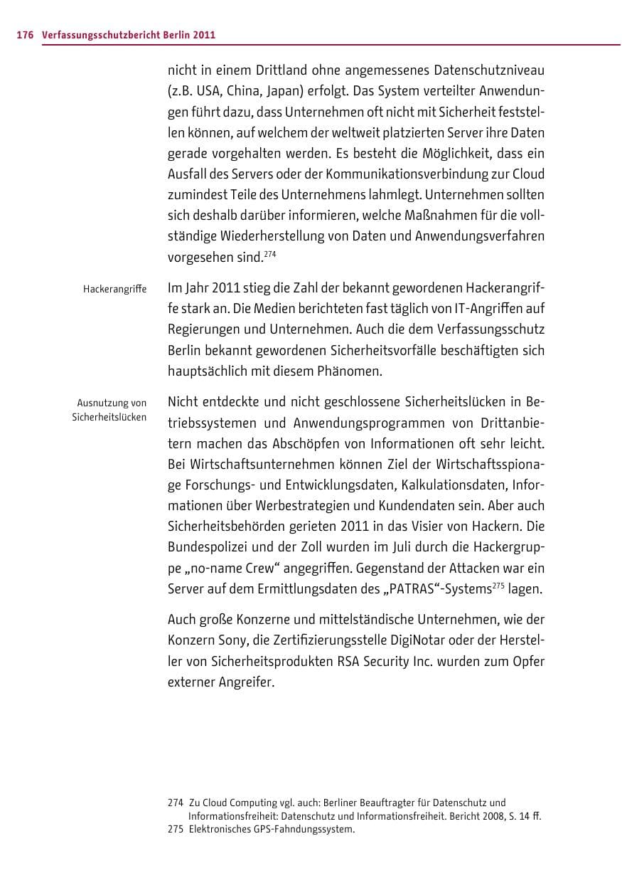 Seite 175 des Verfassungsschutzbericht 2011 Berlin