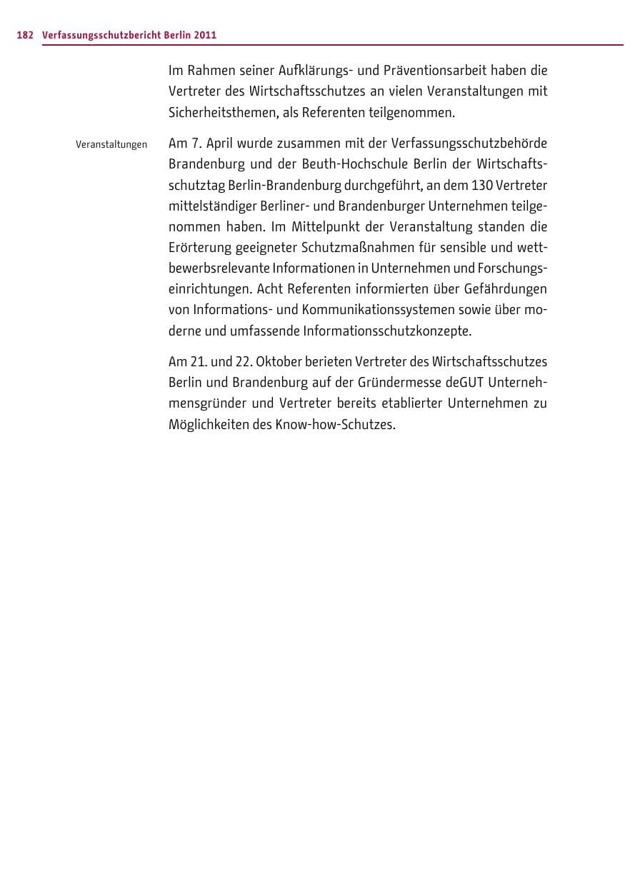 Seite 181 des Verfassungsschutzbericht 2011 Berlin