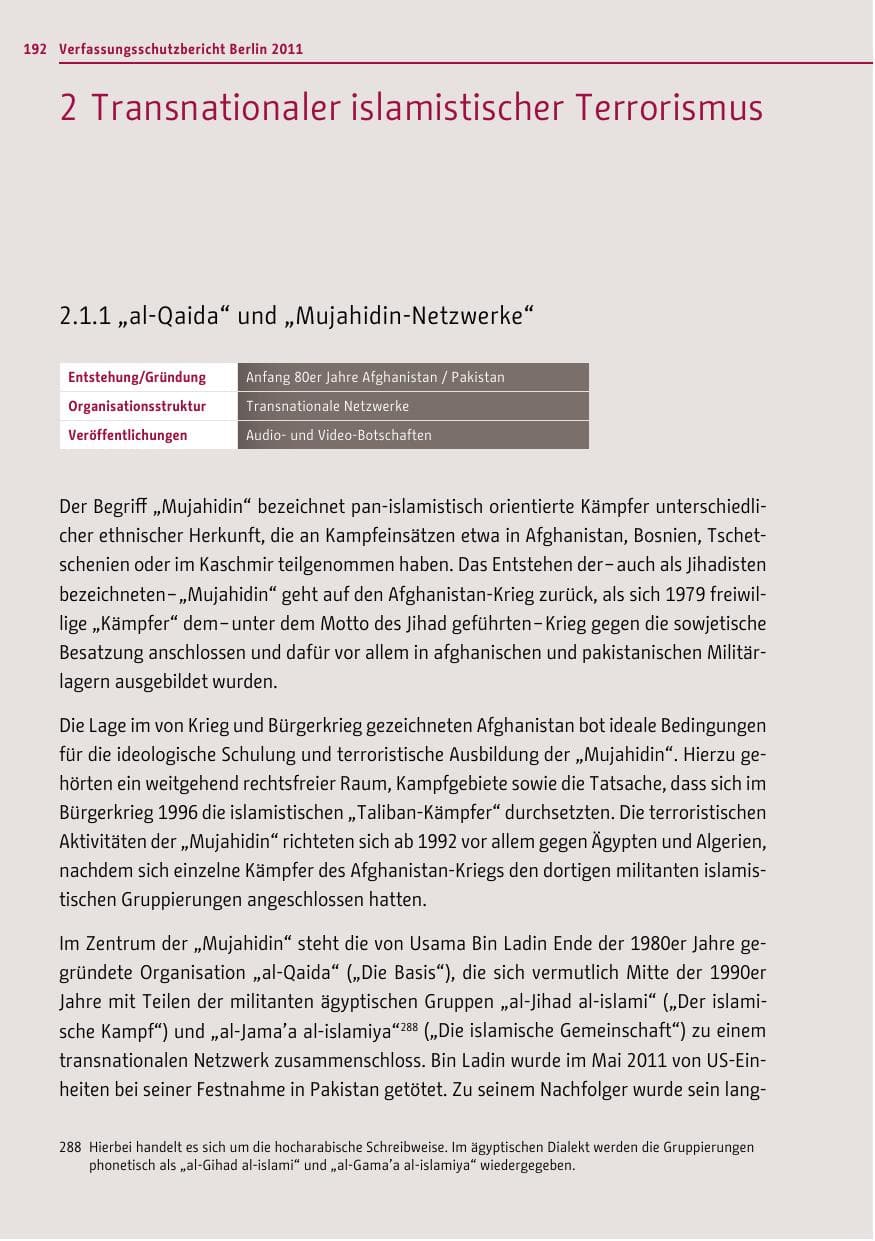 Seite 191 des Verfassungsschutzbericht 2011 Berlin