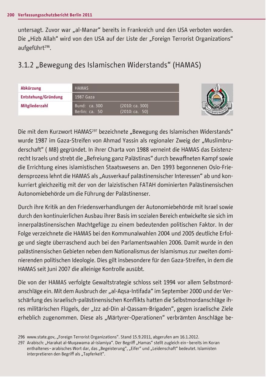 Seite 199 des Verfassungsschutzbericht 2011 Berlin