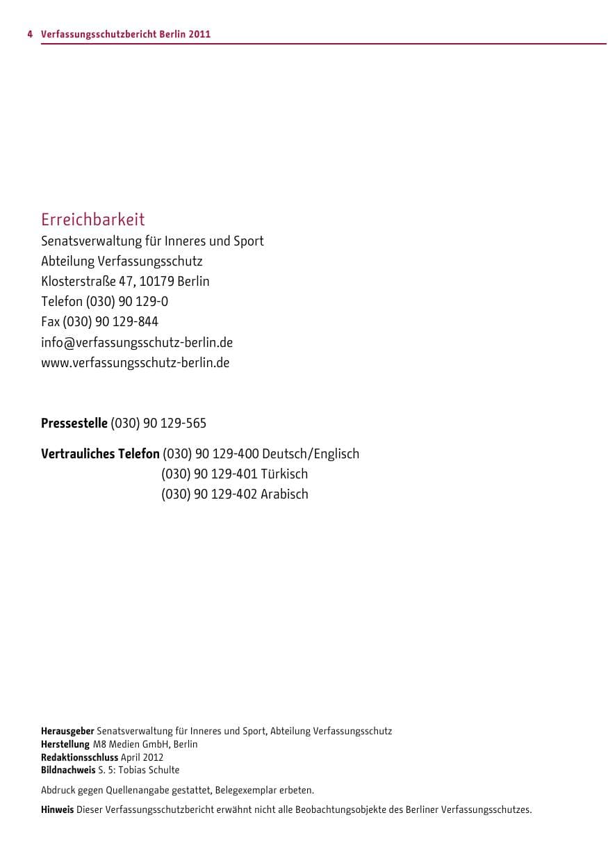 Seite 3 des Verfassungsschutzbericht 2011 Berlin
