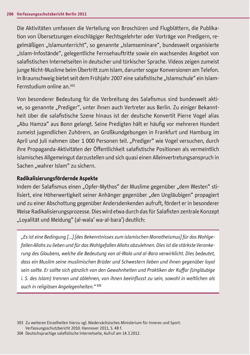 Seite 205 des Verfassungsschutzbericht 2011 Berlin