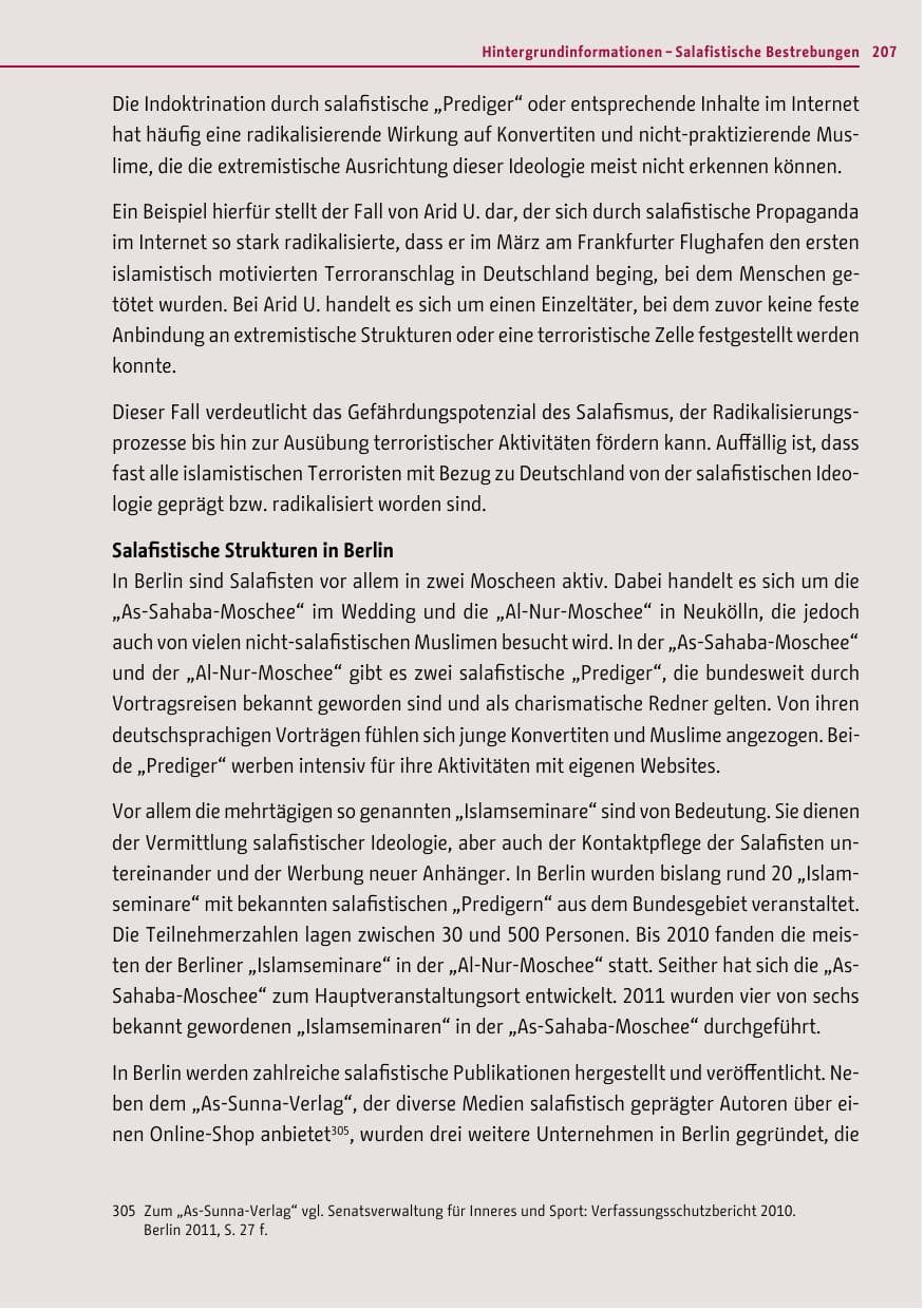 Seite 206 des Verfassungsschutzbericht 2011 Berlin