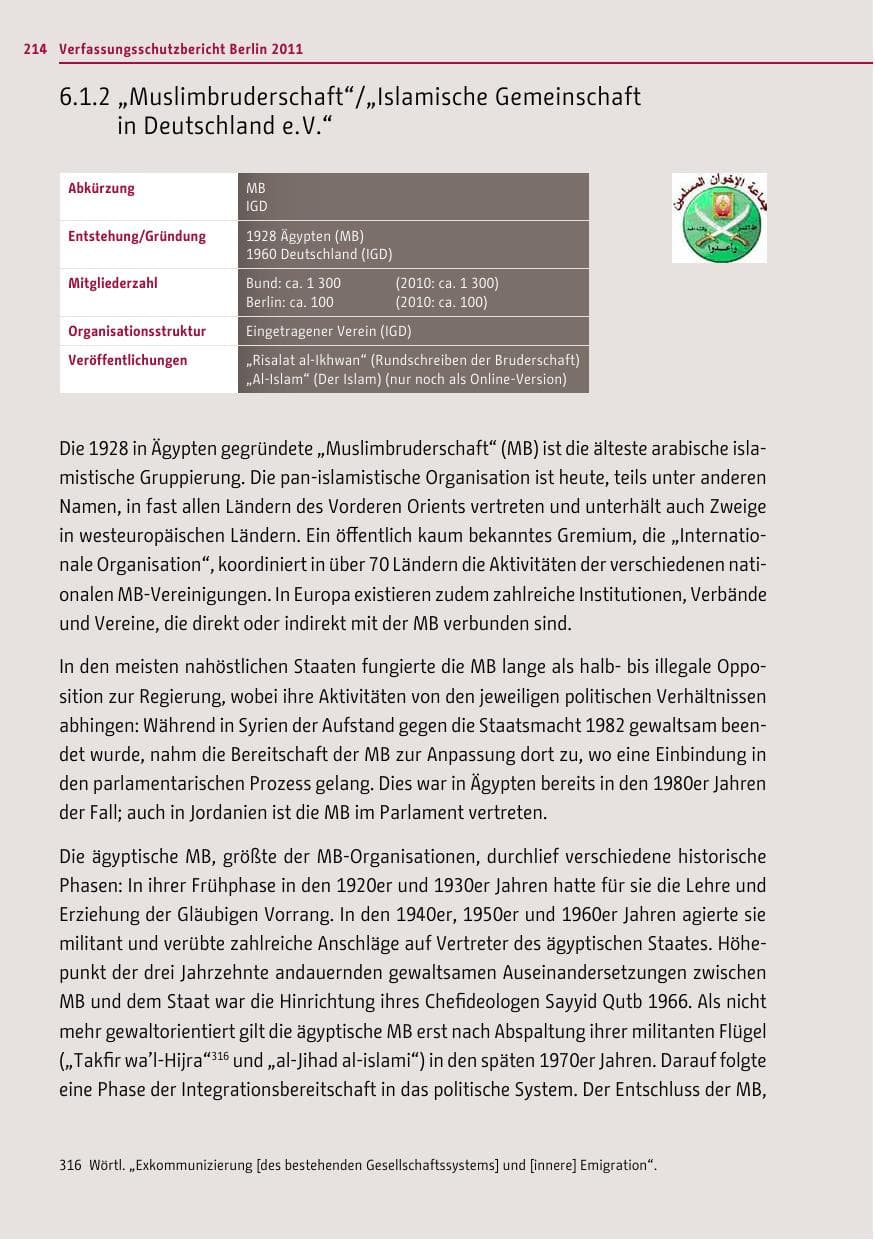 Seite 213 des Verfassungsschutzbericht 2011 Berlin